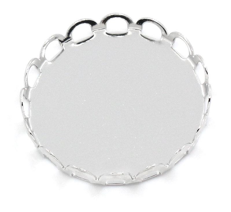 PORTA CABOCHON  smerlato color argento diametro interno 12 mm circa 1 pezzo (ideale per bottoni rivestiti)