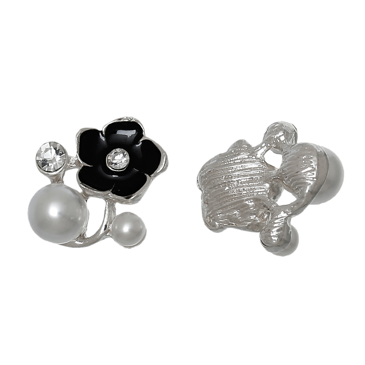 cabochoon in metallo dorato con fiore smaltato e perla 