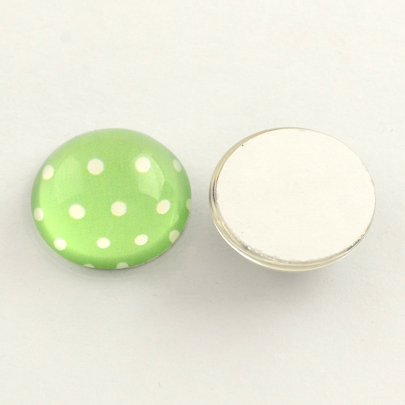 cabochon in vetro diametro 20 mm  VERDE A POIS BIANCHI