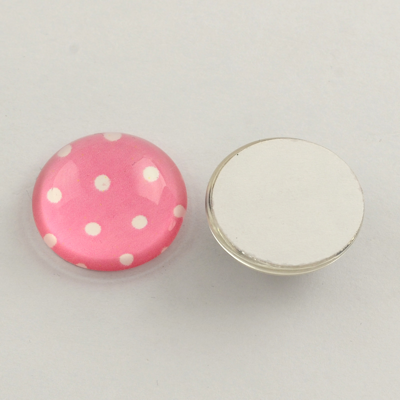 cabochon in vetro ROSA A POIS BIANCHI