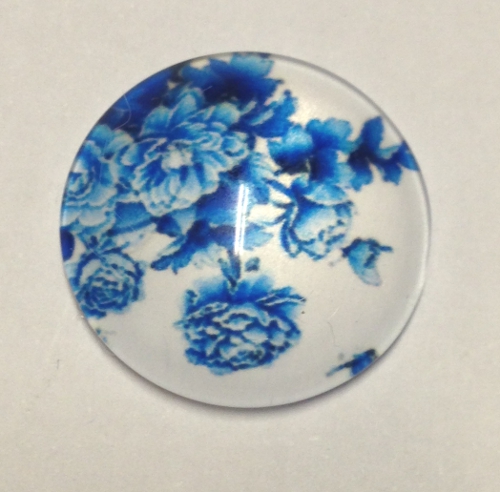 cabochon in vetro diametro 20 mm con fiori blu