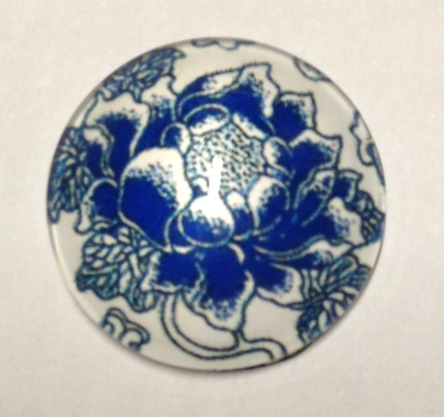 cabochon in vetro tondo diametro 20 mm con camelia blu
